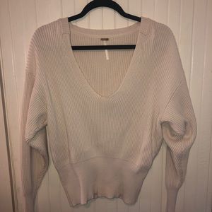 White Ribbed Free People V-neck sweater